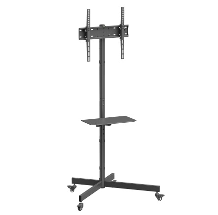 מתקן מעמד סטנד נייד לטלוויזיה כולל הטייה עם גלגלים ומדף למסכים 32 אינץ' עד 55 אינץ' משקל נשיאה 35 קילו לומי Lumi T1041T Economy Single-Column Steel TV Cart 1252-1360mm 35kg